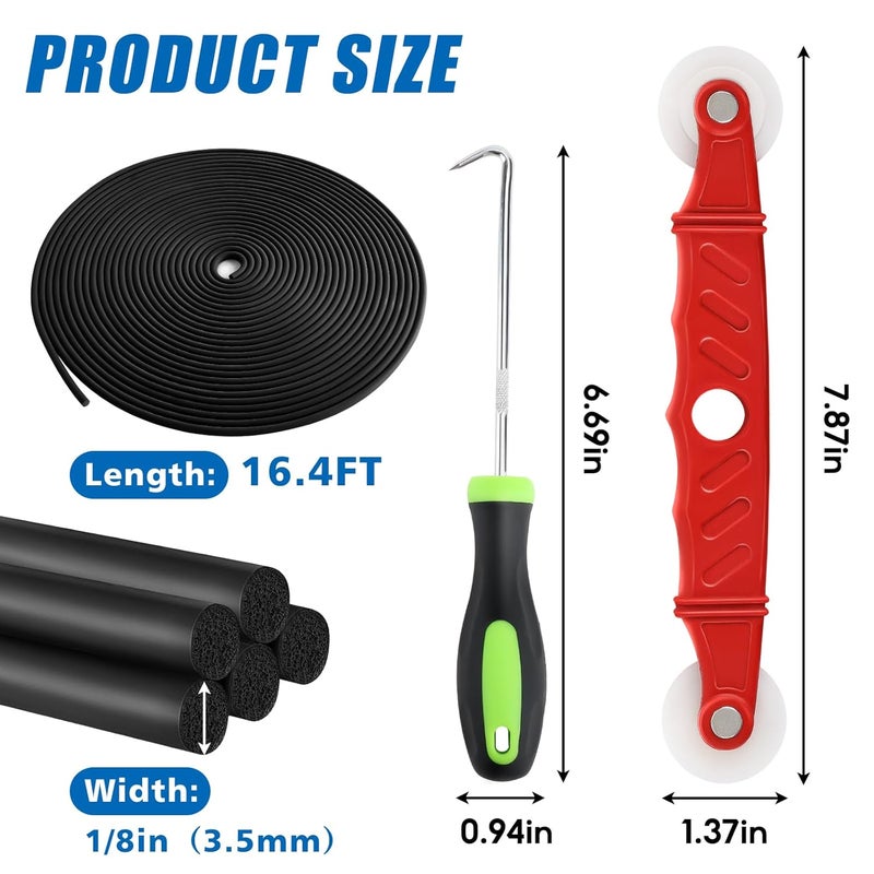 U0U Backer Rod 1/8inch,Backer Rod Kit with Roller Tool,16.4Ft Black Backer Rod Caulk Saver for Installing Door Window Gaps and Joint Concrete Filling (Black, 1/8inch x 16.4feet) - Image 2